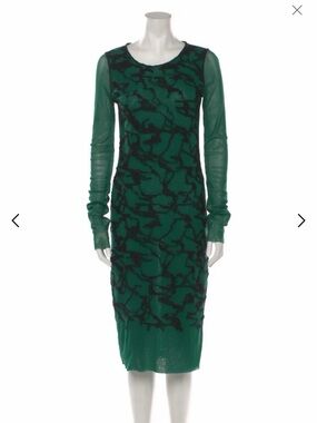 Jean Paul Gaultier Soleil Green Mesh Midi Dress with Black Velvet Detail XL